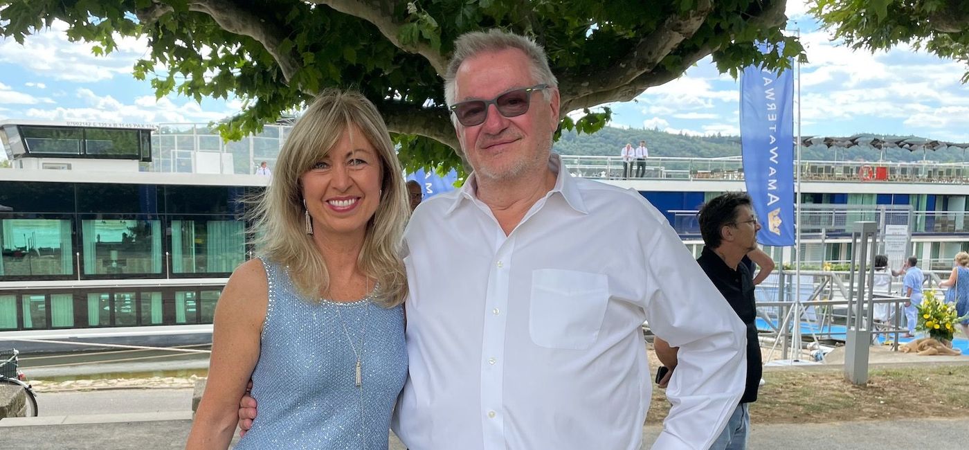Image: AmaWaterways co-founders Kristin Karst and Rudi Schreiner at the christening ceremony for AmaLucia, the line's 26th river ship. (Bruce Parkinson)