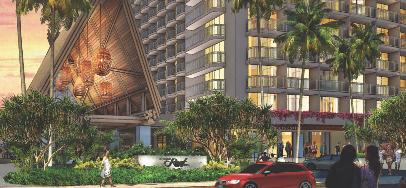 Image: Outrigger Reef Waikiki Beach Resort's revitalized entrance. (rendering by Hart Howerton, courtesy of Outrigger Hospitality Group) (Hart Howerton)