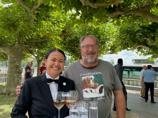 AmaWaterways server Clarice with Bruce Parkinson