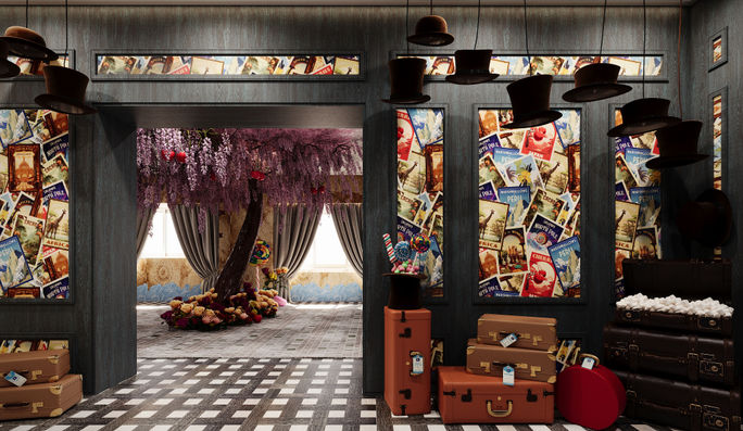 Booking.com, Willy Wonka, sweet, suites, candy, chocolate, themed, Park Lane New York, Viceroy Santa Monica, Conservatory Suite, Palmetto King Suite, hallway