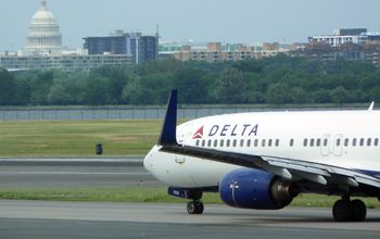 A Delta Air Lines plane taxiing at Ronald Reagan Washington National Airport