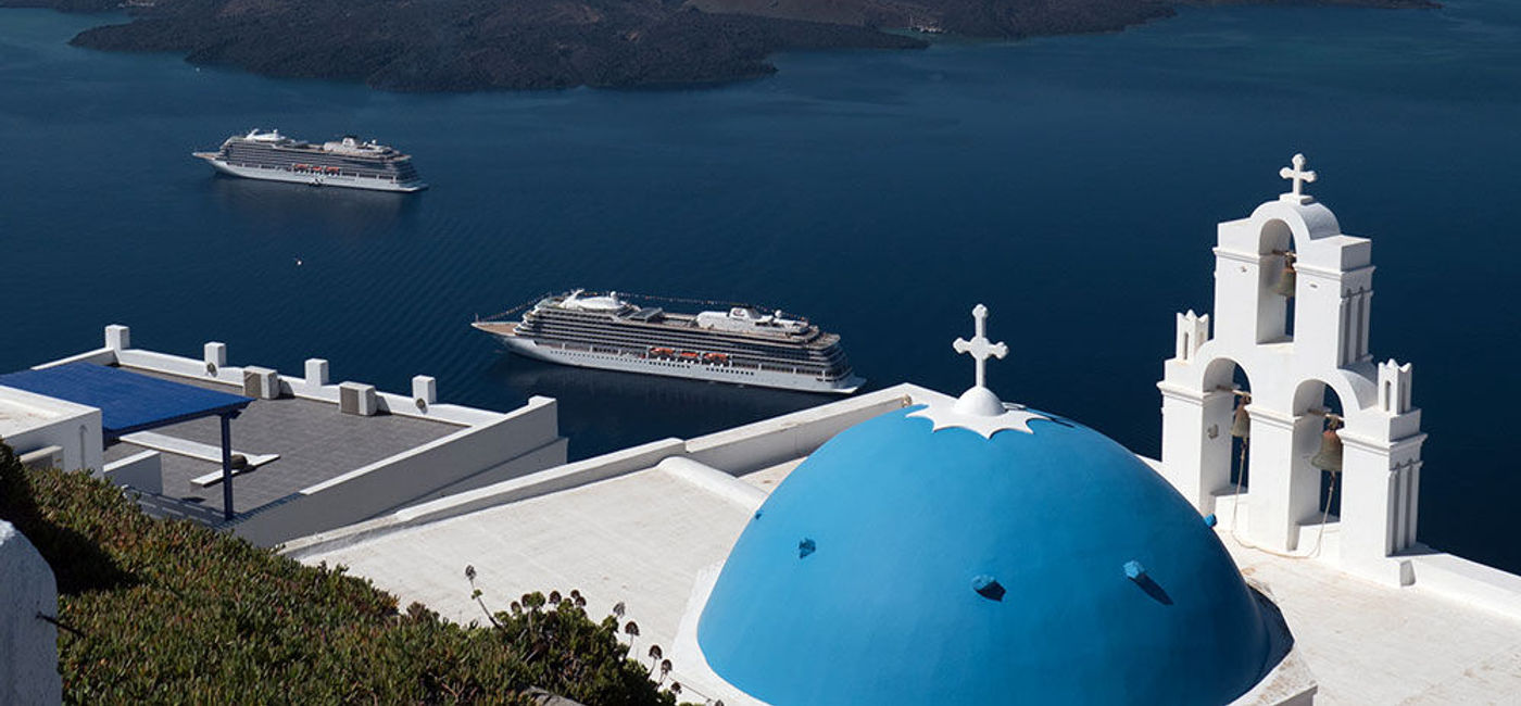 Image: PHOTO: Viking Ocean Cruises' Viking Star and Viking Sea in Santorini, Greece. (photo courtesy of Viking Cruises)