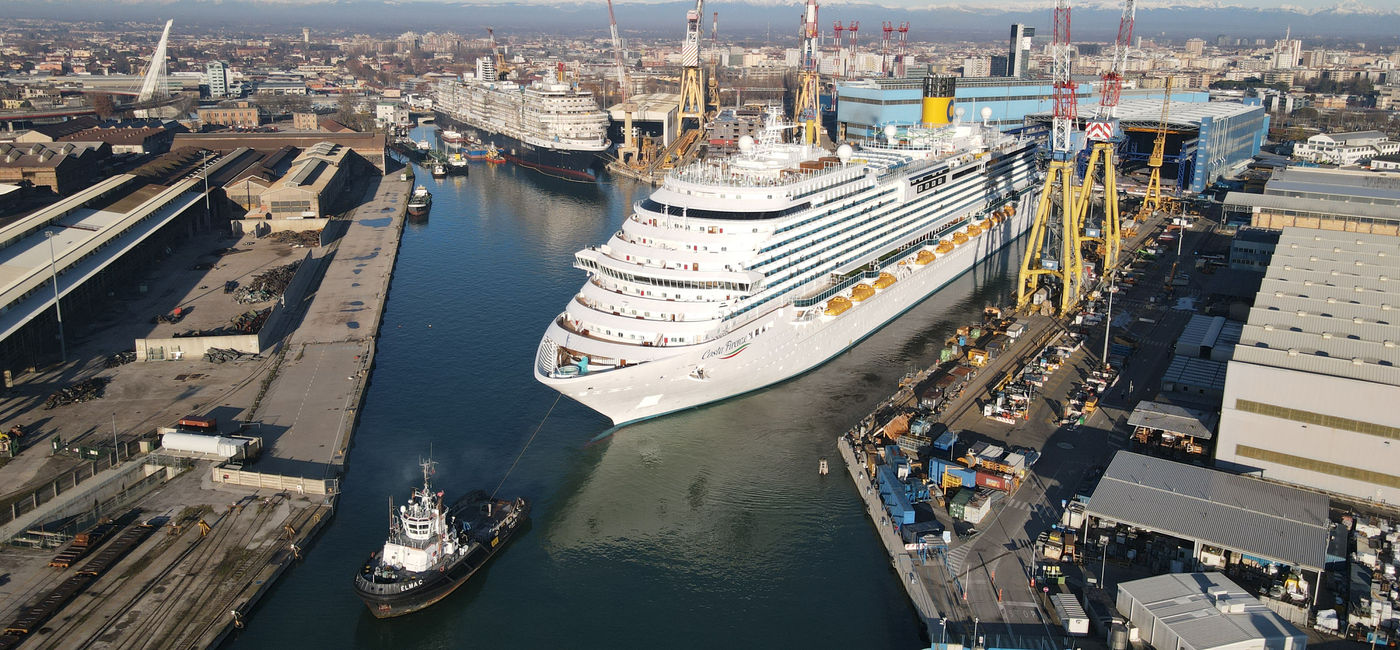 Image: The new Costa Firenze leaves Fincantieri shipyard in Marghera, Italy. (Photo via Costa Cruises)