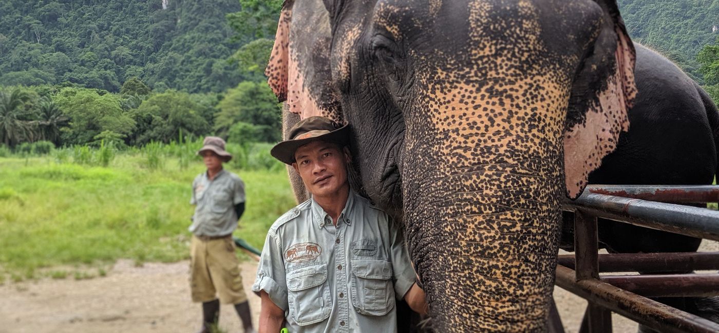 Image: PHOTO: A Karen tribesperson and his assigned elephant at Elephant Hill Rainforest Camp, Thailand. (Photo via Alex Temblador)