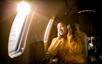 Listening to music on a plane