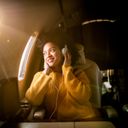 Listening to music on a plane