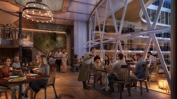 Rendering of the reimagined Giovanni's Restaurant onboard the Utopia of the Seas. Royal Caribbean, Utopia of the Seas