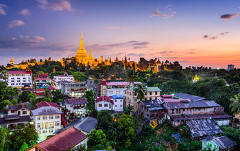 Yangon, Myanmar skyline with Shwedagon Pagoda.