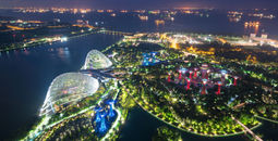 Aerial night view of Gardens by the Bay in Singapore