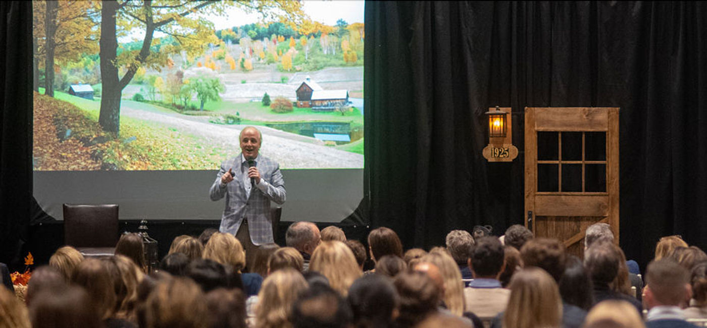 Image: Tauck CEO Dan Mahar speaks at an all-company gathering. (photo courtesy of Tauck)