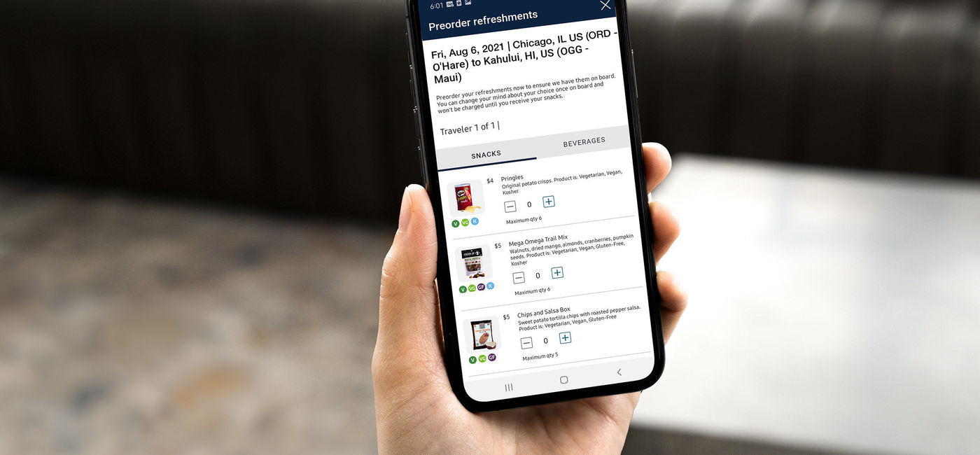 Image: United's newest pre-order food and beverage option on the United app. (photo via United Airlines) ((photo via United Airlines))