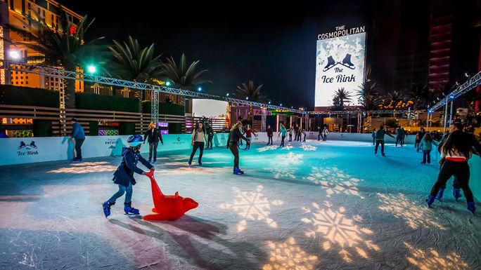 The Ice Rink at The Cosmopolitan of Las Vegas. The Ice Rink, The Cosmopolitan, Las Vegas, The Boulevard Pool, rooftop, holidays, skating, rink