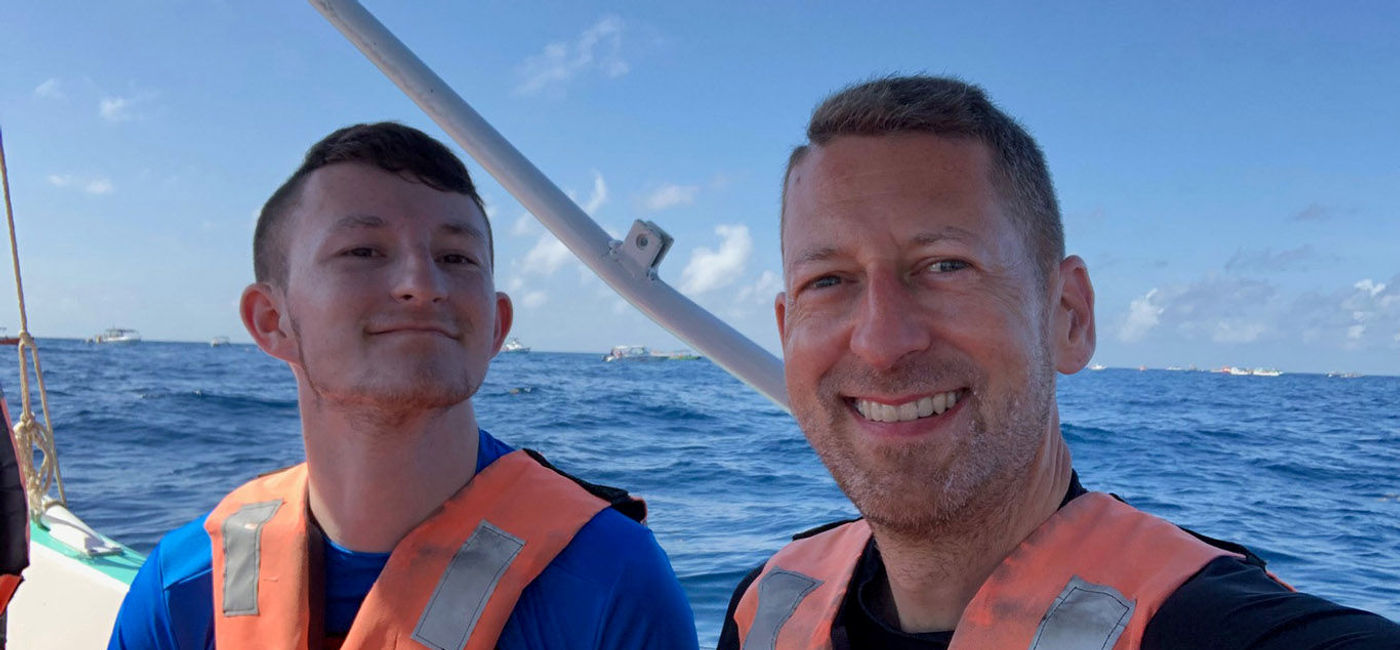 Image: PHOTO: The author and his adult son, Josh, about to go snorkeling in Mexico. (Photo by Paul Heney) (Photo by Paul Heney.)