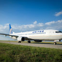United Airlines Boeing 737 on runway at IAH.