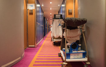 Cleaning carts in corridor on a cruise ship.