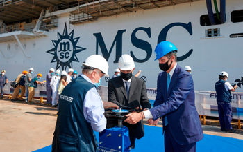 MSC Seashore meets water for the first time.