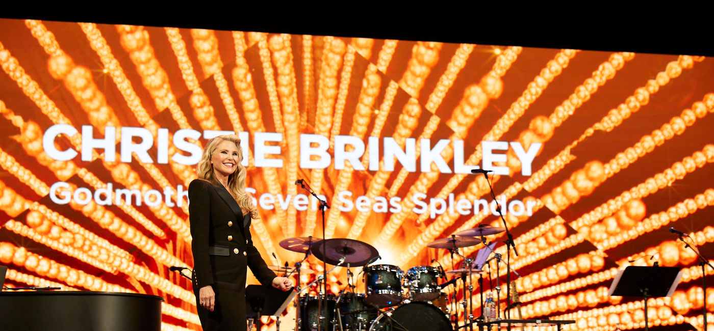Image: Supermodel and actress Christie Brinkley christens Seven Seas Splendor. (courtesy of Regent Seven Seas Cruises)