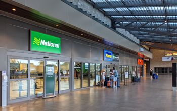 National, Alamo and Enterprise car rental stations at airport.
