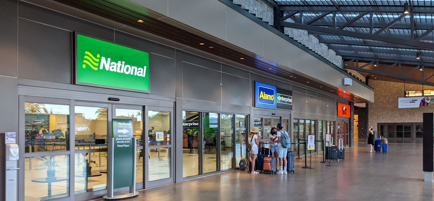 Image: National, Alamo and Enterprise car rental stations at airport. (photo by Eric Bowman)