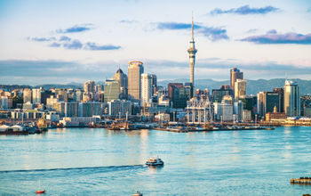 Auckland, New Zealand, skyline at dawn.