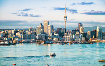 Auckland, New Zealand, skyline at dawn.