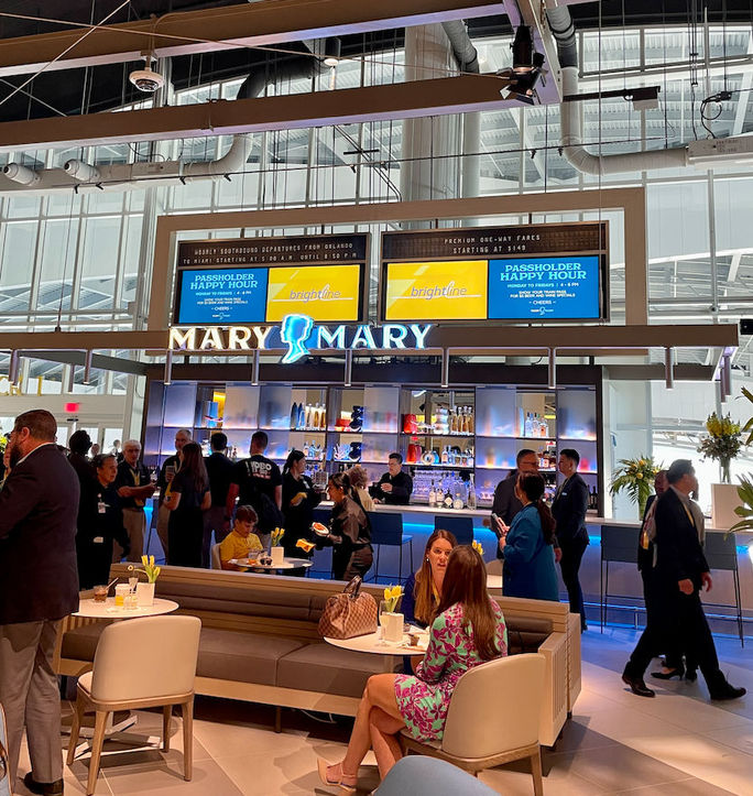 The Mary Mary Bar at the Brightline Orlando Station, which will serve craft cocktails, snacks and more. The Mary Mary Bar at the Brightline Orlando Station, which will serve craft cocktails, snacks and more.