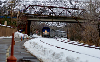 Amtrak train in the snow.