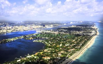 An aerial view of the Atlantic Ocean and West Palm Beach, Florida