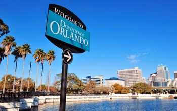 A welcome sign in Downtown Orlando, Florida