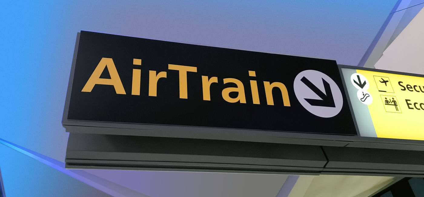 Image: AirTrain sign at Newark Airport (Photo Credit: gerenme/iStock/Getty Images Plus)