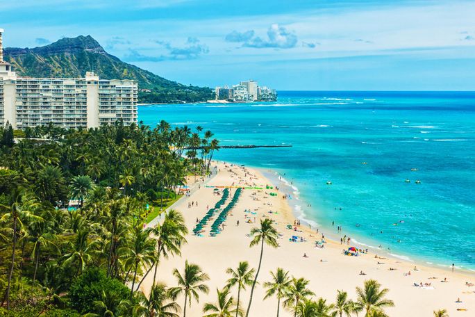 Aerial shot of Hawaii's Waikiki Beach