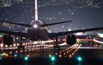 Night flight, airplane