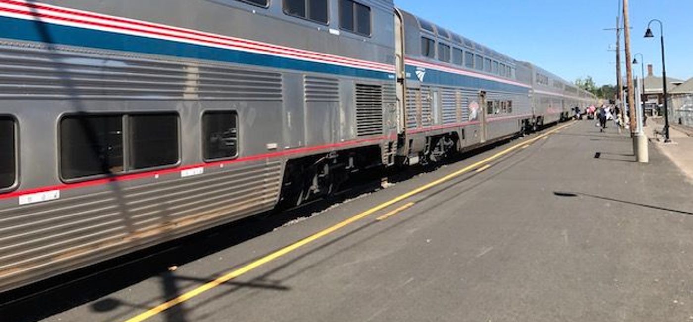 Image: PHOTO: Amtrak's Coast Starlight during a station stop at Eugene, Oregon. (photo by Scott Laird)