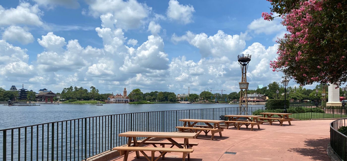 Image: Empty tables at Walt Disney World's EPCOT (Photo via Brooke Geiger McDonald)