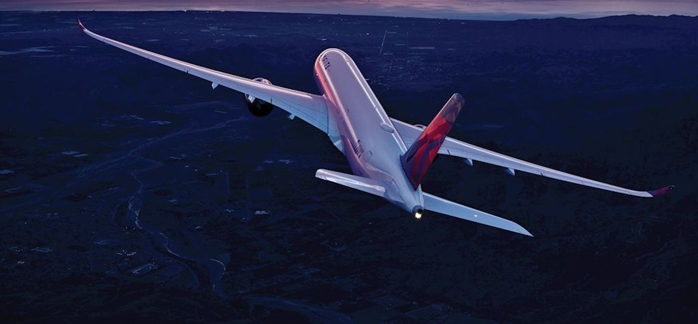 Image: PHOTO: Delta plane at sunset. (photo via Delta Air Lines Media)