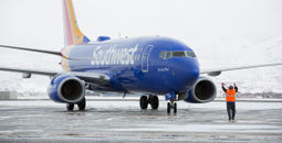 Southwest Airlines jet at Salt Lake City International Airport, Utah.