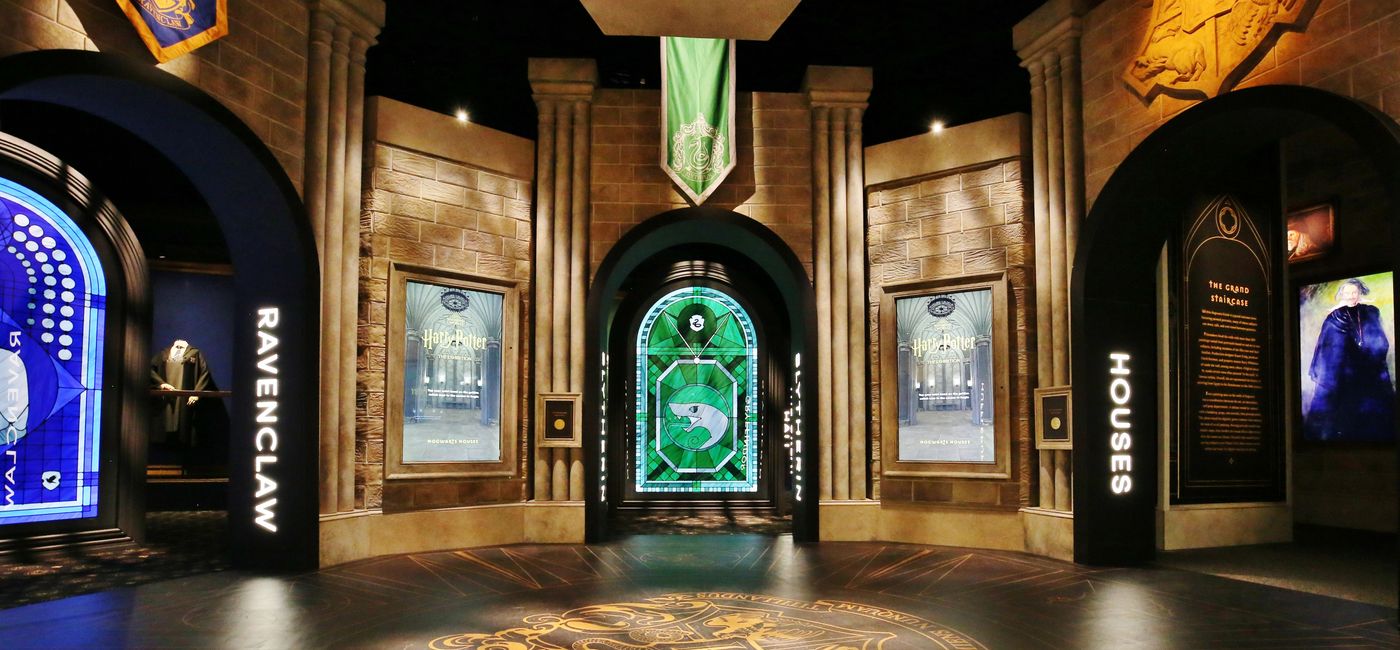 Image: The entrances to the Hogwarts Houses at The Franklin Institute, part of Harry Potter: The Exhibition. (photo via The Franklin Institute) ((photo via The Franklin Institute))