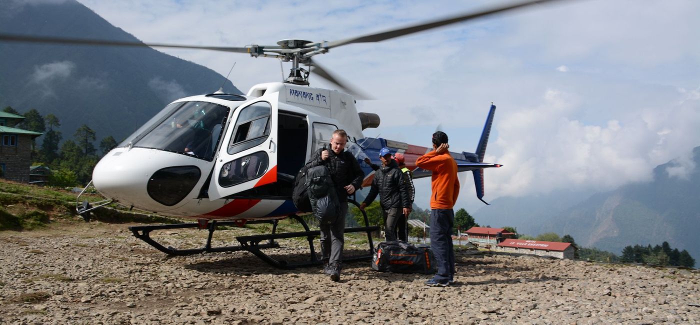 Image: A helicopter evacuation in Nepal. (photo courtesy of Global Rescue)