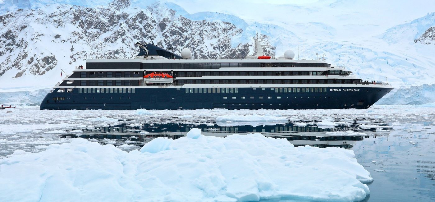 Image: Atlas Ocean Voyages' World Navigator in Antarctica. (photo via Atlas Ocean Voyages)