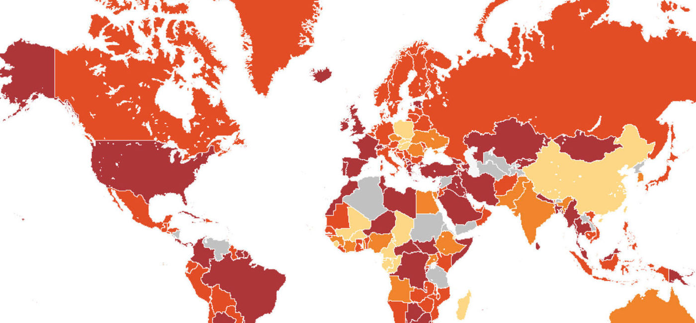 Image: The CDC's map of the riskiest places to travel to contract COVID-19 shows the U.S. in deep red, or one of the worst. (CDC) (Centers for Disease Control)