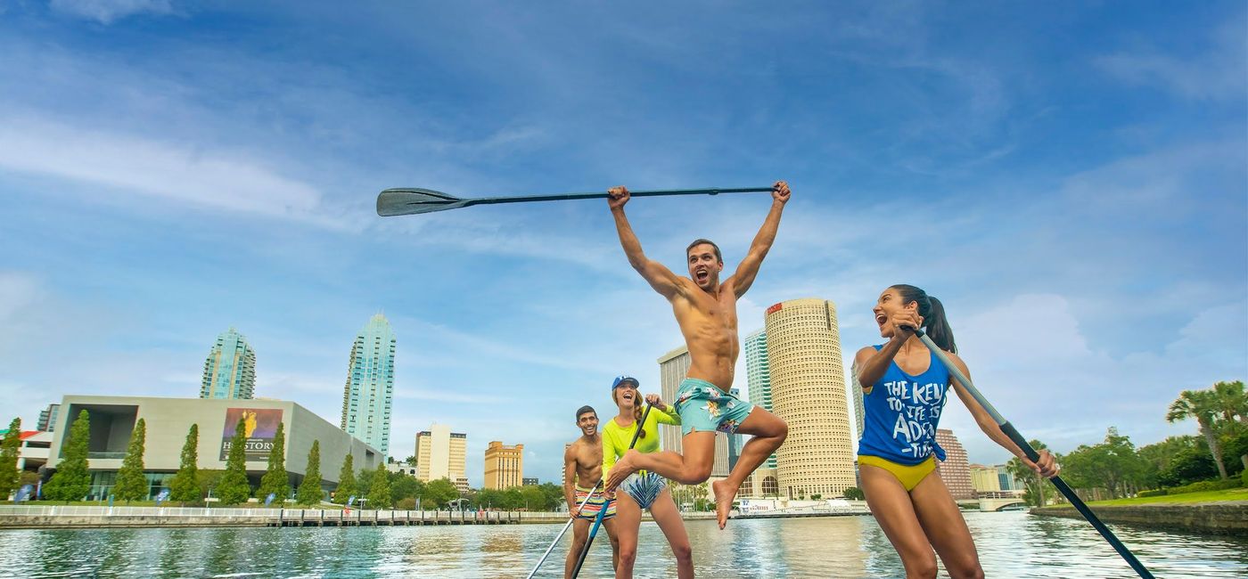 Image: A group paddleboarding in Tampa. (photo courtesy of Visit Tampa Bay)