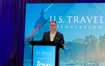 Jeff Freeman, President and CEO of the United States Travel Association (USTA) speaking at IPW.