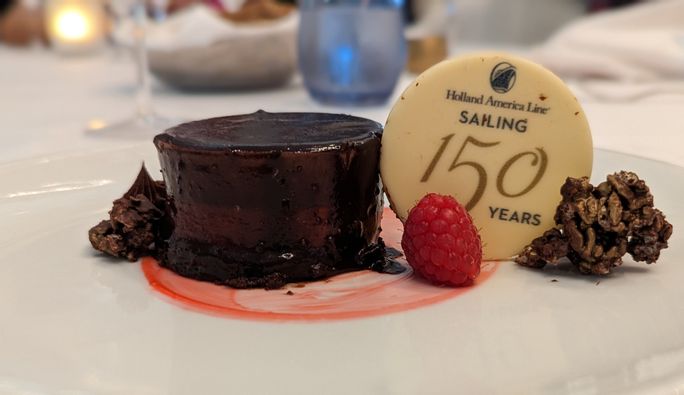 A 150th anniversary dessert onboard the Rotterdam. Rotterdam, Holland America Line, desserts