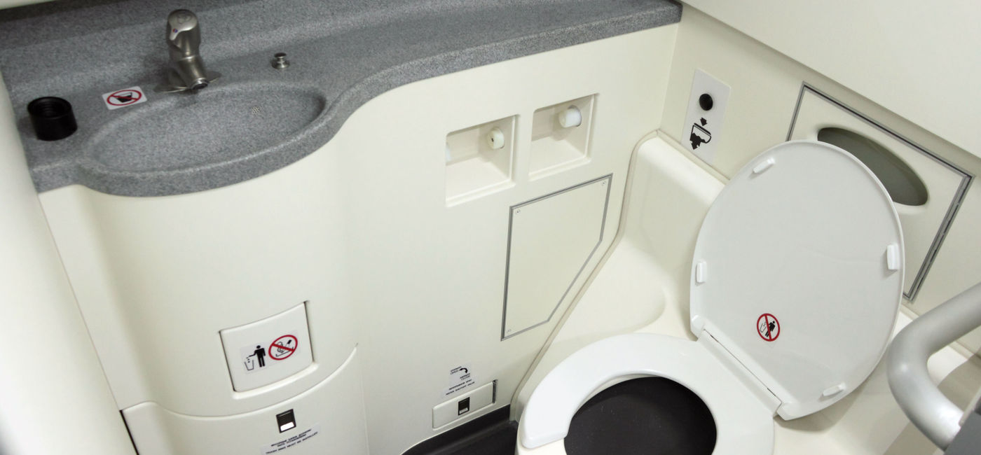 Image: An airplane lavatory. (photo via VVF/iStock/Getty Images Plus)