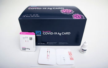BinaxNOW COVID-19 Ag Card rapid test kit from Abbott Laboratories.
