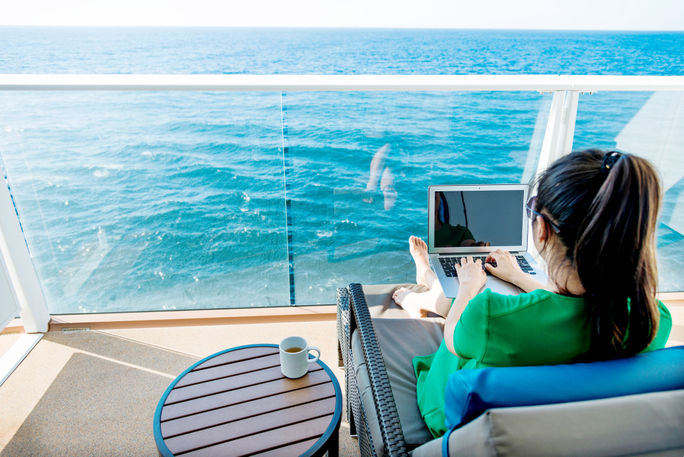 Woman working on cruise ship.
