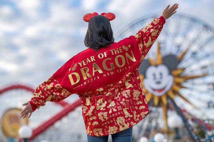 Lunar New Year "Spirit Jersey" celebrating the Year of the Dragon, available at Disney California Adventure Park in Disneyland Resort, Anaheim, California. Lunar New Year, merchandise, offerings, shirts, Spirit Jersey, Year of the Dragon, Disney California Adventure Park, Disneyland Resort, Anaheim, California