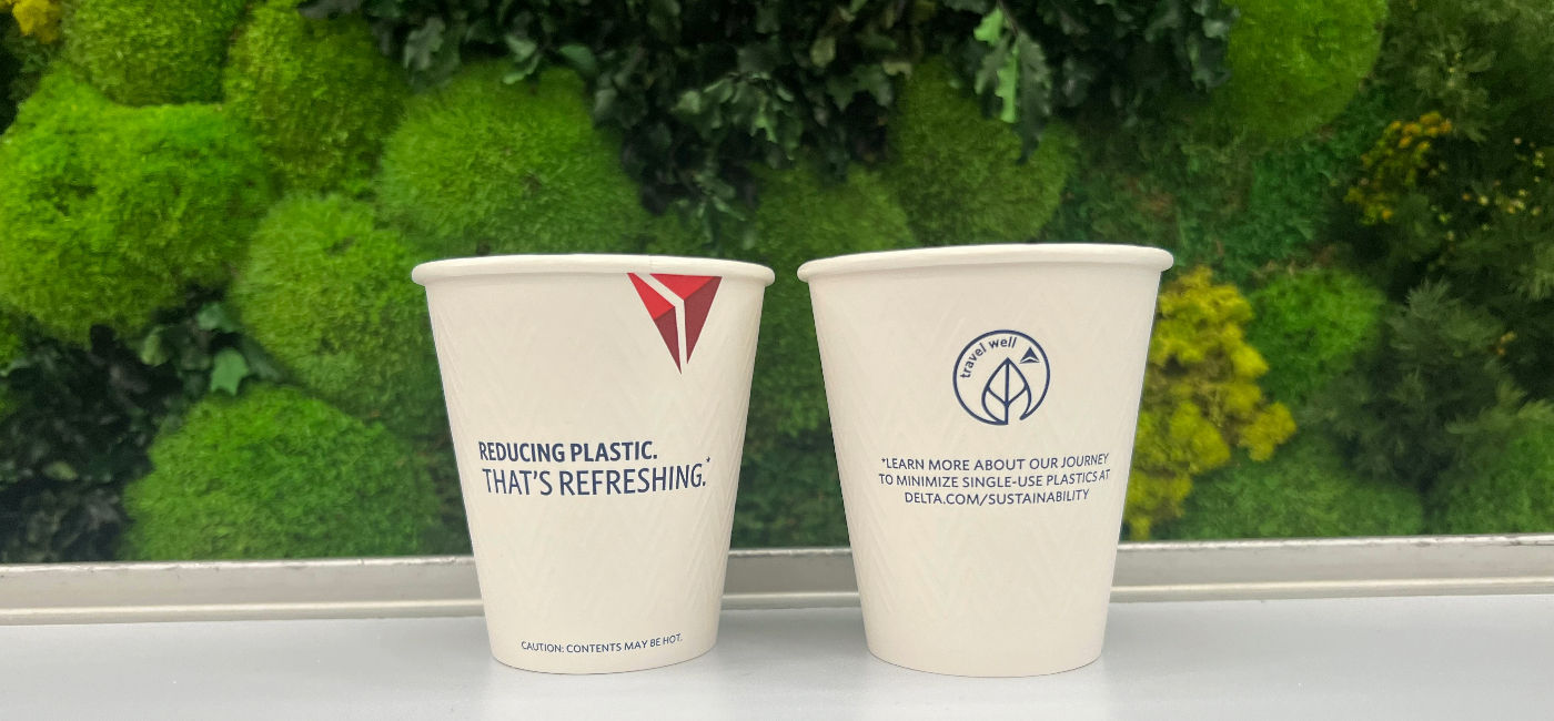 Image: Delta's new paper cups should save nearly 7 million pounds of plastic each year. (Photo Credit: Delta Air Lines)