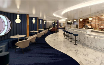 Champagne bar with white marble and blue carpet contemporary design on ship