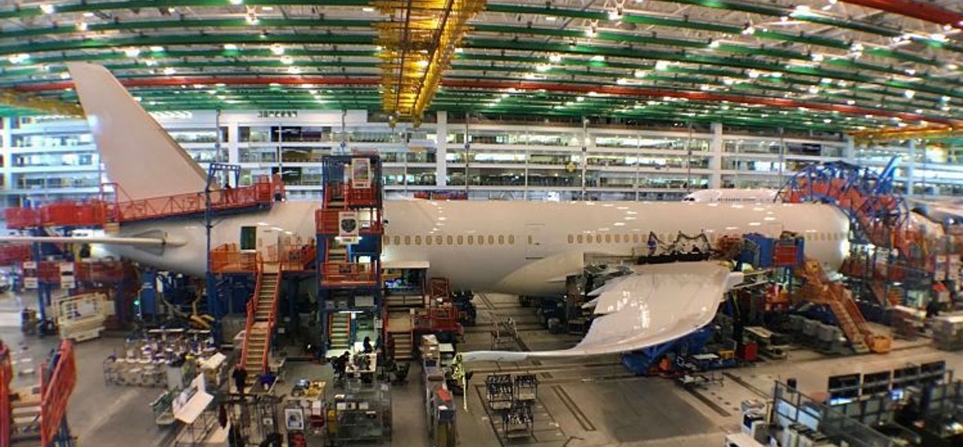 Image: PHOTO: A plane under construction at the Boeing plant. (photo by Paul Thompson)